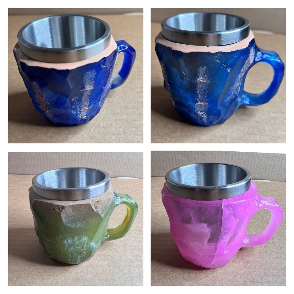 Plastic Faux Mineral Crystal Coffee Cups‎ 4 OUNCES Novelty Stainless Steel SET/4